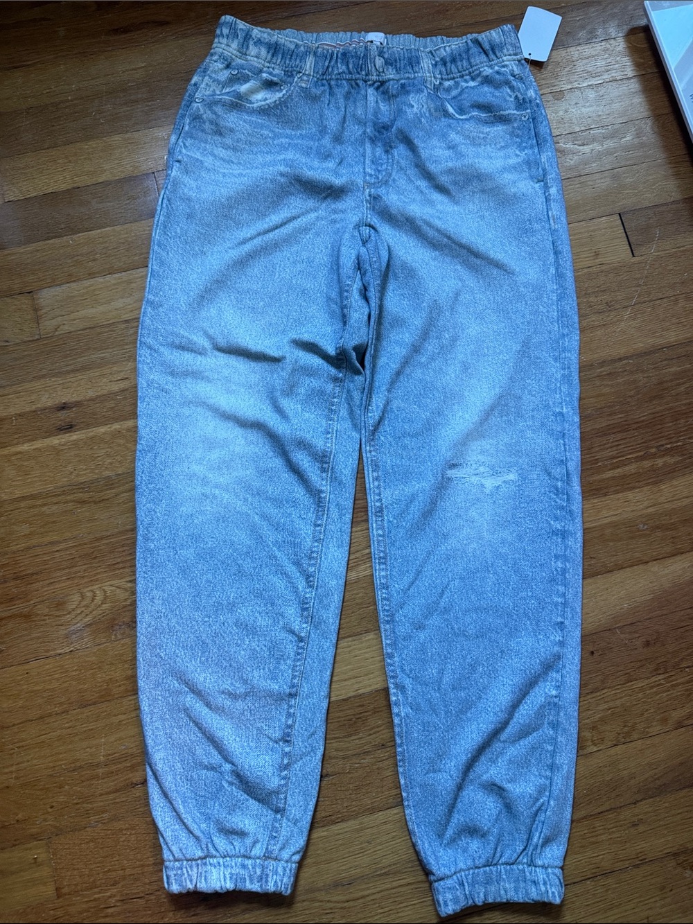 NWT- ecru Light Blue Boyfriend Jean-like sweatpants with Elastic Waist